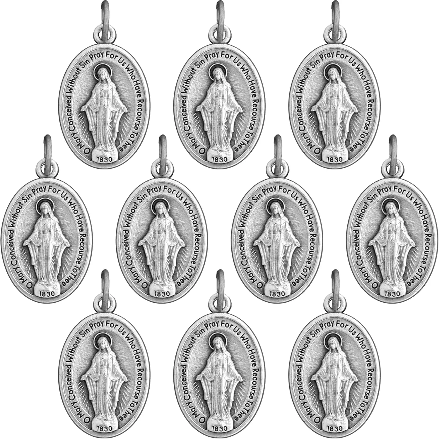 10 Pack Bulk 1" Miraculous Medals, Silver Plated, Made in Italy | Catholic Virgin Mary Medals, Religious Jewelry, Miraculous Medal Pendant for Necklace or Crafting
