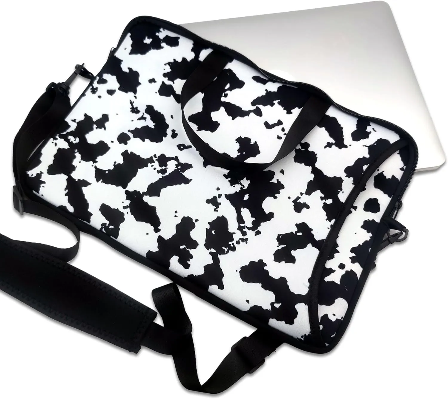 13-15 Inch Cow Print Laptop Bag Case, Water-Resistant Neoprene Notebook Computer Tablet Briefcase Carrying Bag