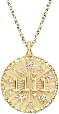 14K Gold Pendant Necklace with Diamonds, Sunburst Design