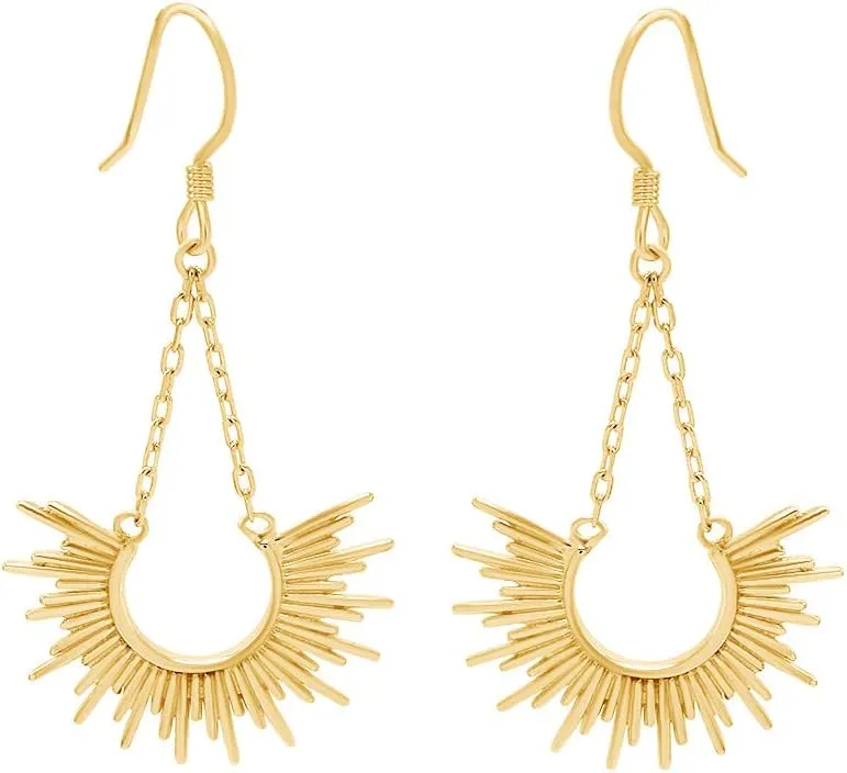 14K Gold Plated 925 Sterling Silver Sunburst Drop Dangle Earrings For Women Valentine's Day Gift For Her