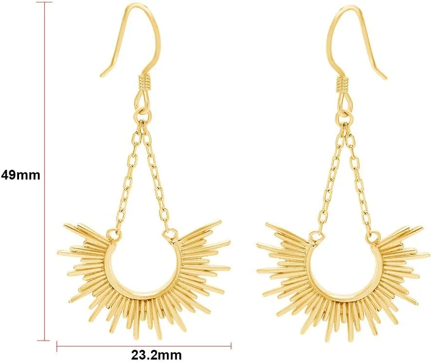 14K Gold Plated 925 Sterling Silver Sunburst Drop Dangle Earrings For Women Valentine's Day Gift For Her
