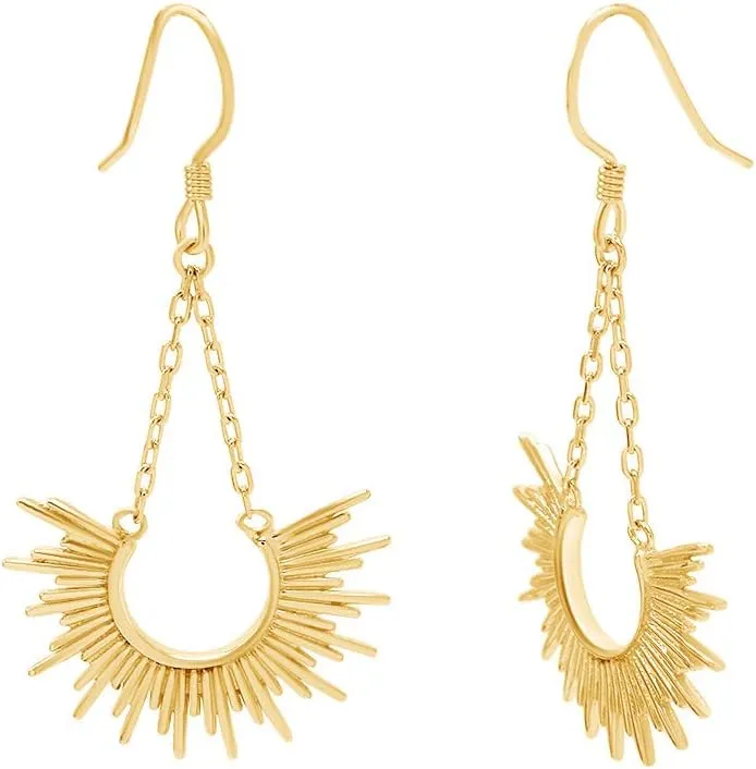 14K Gold Plated 925 Sterling Silver Sunburst Drop Dangle Earrings For Women Valentine's Day Gift For Her
