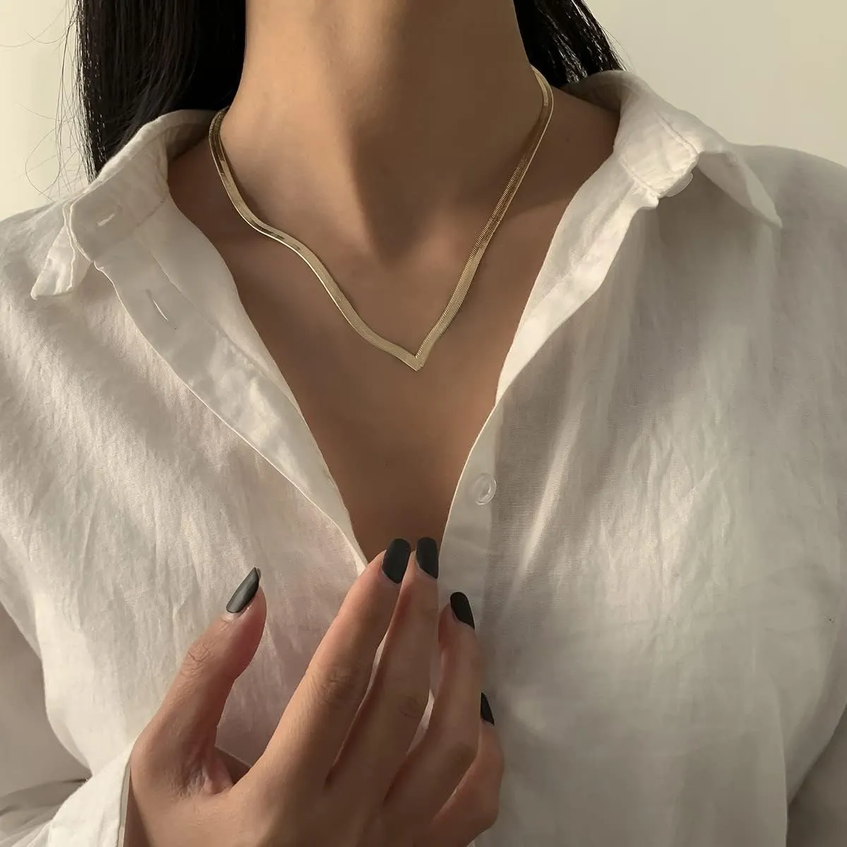14K Plated Gold Necklace for women Herringbone Necklace Dainty Gold Plated Snake Chain Necklace