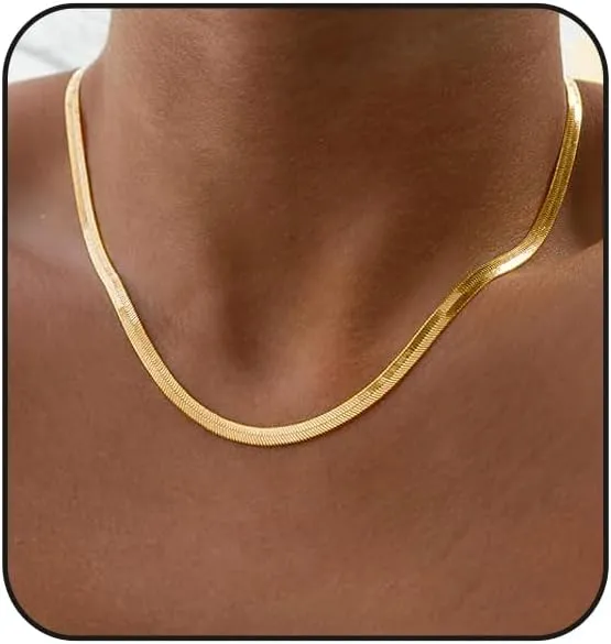 14K Plated Gold Necklace for women Herringbone Necklace Dainty Gold Plated Snake Chain Necklace