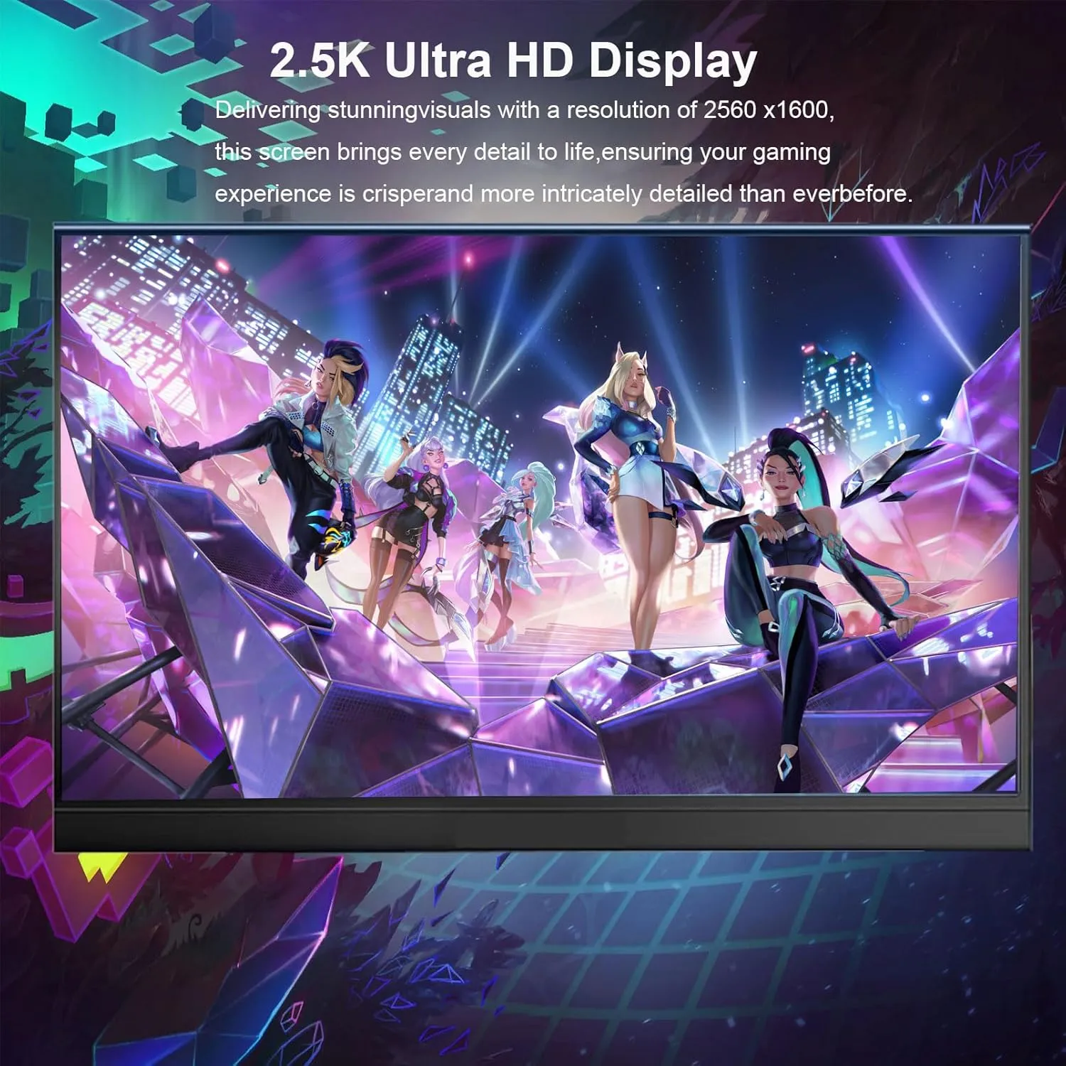 16" 2.5K 144Hz Portable Gaming Monitor - HDR Eye Careful , 100% sRGB 2560x1600 Ultra-clear IPS HDR Portable Monitor for Laptop with Built-in Speakers,External Second Screen for PC Phone Game Console