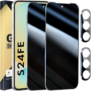 2 2 Pack Privacy Screen Protector Compatible with Galaxy S24 FE 5G - 2 Tempered Film   2 Camera Lens Glass - High Clarity - Bubble Free - Anti-Spy Protection - Anti-Shatter