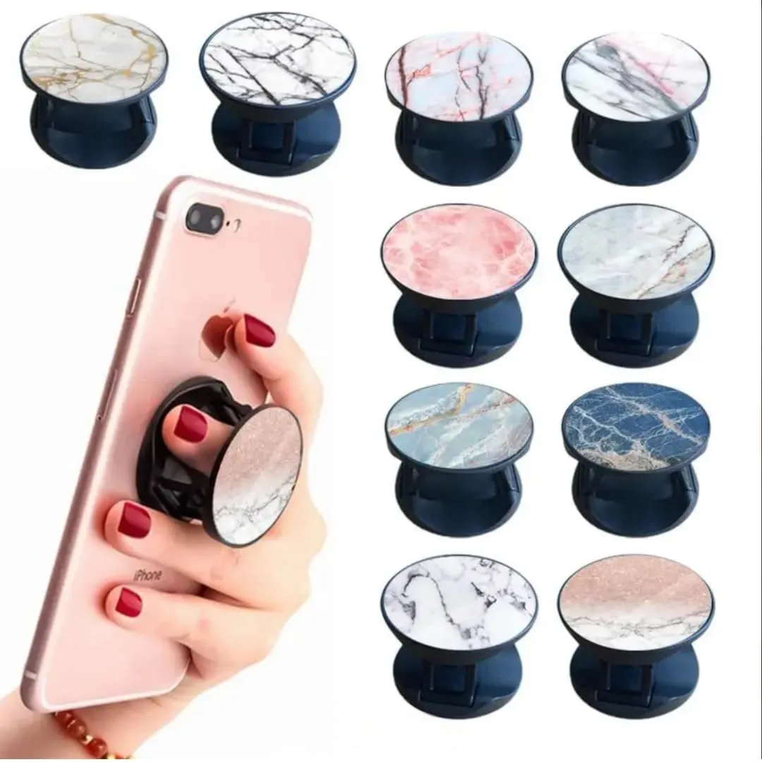 2-Pack Collapsible Phone Grip Holder Stand - Premium Quality with Expanding Socket for Secure Grip and Comfortable Use [black/pink marble]