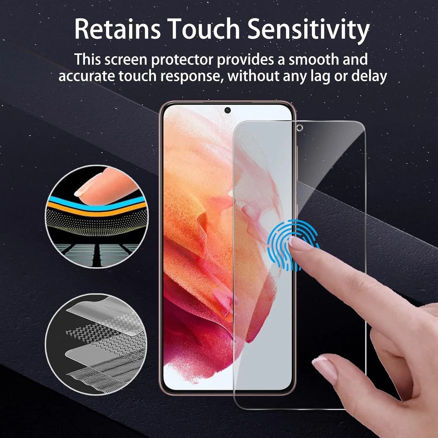 2 Pack Privacy Screen Protector for Samsung Galaxy S21 with 2 Pack Camera Lens Protector, HD Clear Tempered Glass Film, Anti Spy, Anti Scratch, 9H Hardness, Touch Sensitive, Bubble Free