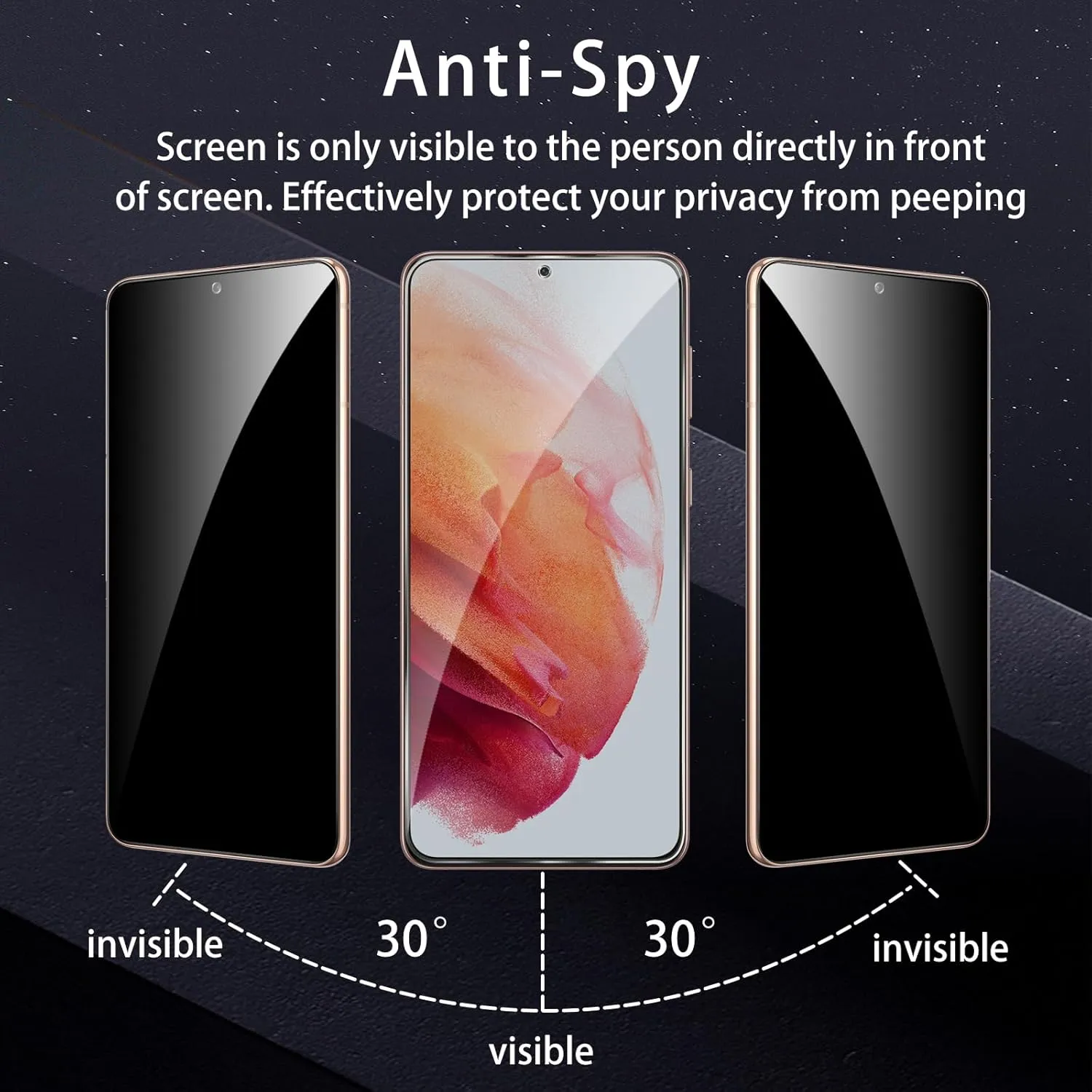 2 Pack Privacy Screen Protector for Samsung Galaxy S21 with 2 Pack Camera Lens Protector, HD Clear Tempered Glass Film, Anti Spy, Anti Scratch, 9H Hardness, Touch Sensitive, Bubble Free