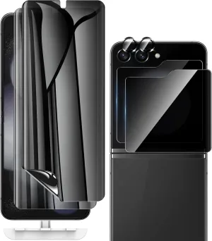 [2 Sets 6 Pack] for Samsung Galaxy Z Flip 5 Privacy Screen Protector, Internal Anti-Spy Film   Outer Privacy Glass Screen Protector   Metal Camera Lens Protector, Anti-Scratch, Anti-Spy