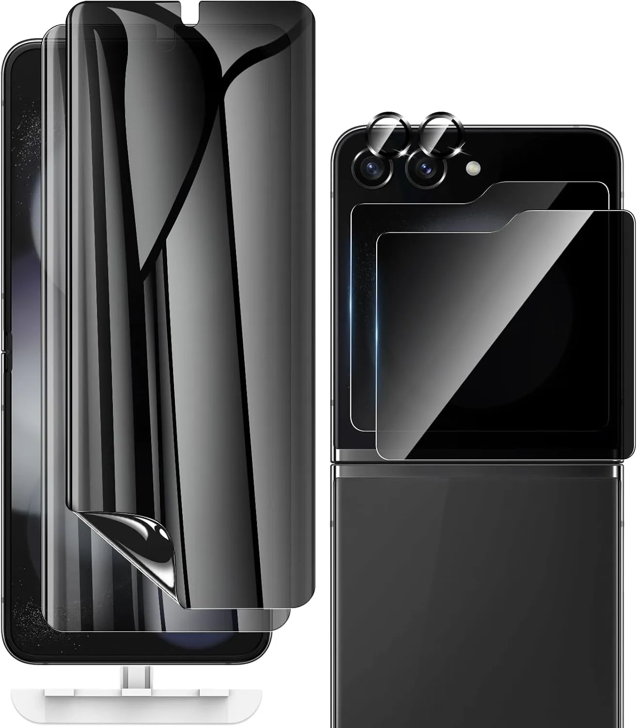 [2 Sets 6 Pack] for Samsung Galaxy Z Flip 5 Privacy Screen Protector, Internal Anti-Spy Film   Outer Privacy Glass Screen Protector   Metal Camera Lens Protector, Anti-Scratch, Anti-Spy