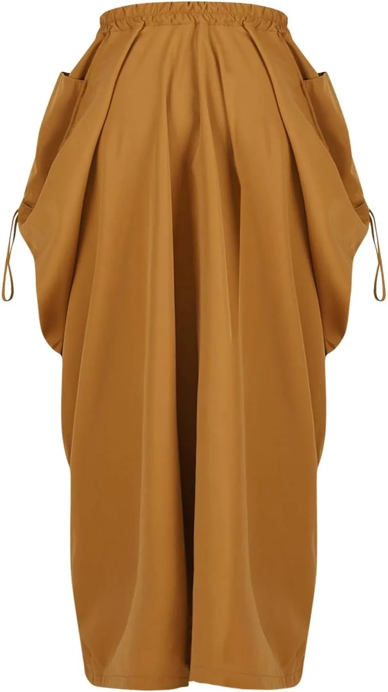 2025 Summer Fashion Skirt for Women Solid High Waist Renaissance Skirts Casual Loose Ankle Length Skirt with Pockets
