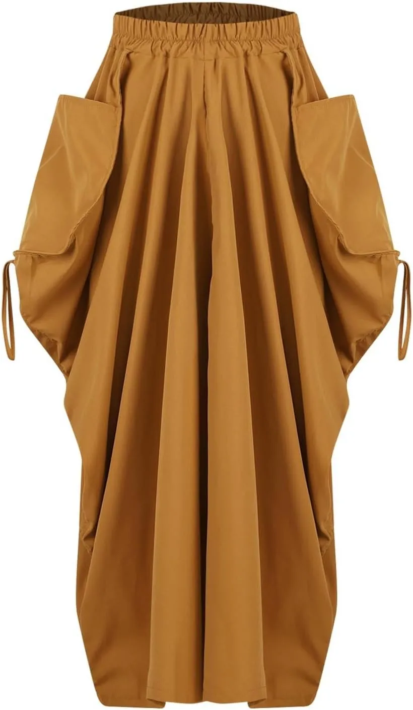 2025 Summer Fashion Skirt for Women Solid High Waist Renaissance Skirts Casual Loose Ankle Length Skirt with Pockets
