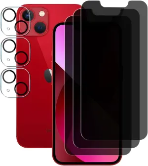 (3 3) For iPhone 13 (6.1") (3 Pack) Privacy Screen Protector Anti Spy Private Tempered Glass Film and with Camera Lens Protector, Not Affect Flash, Anti Scratch