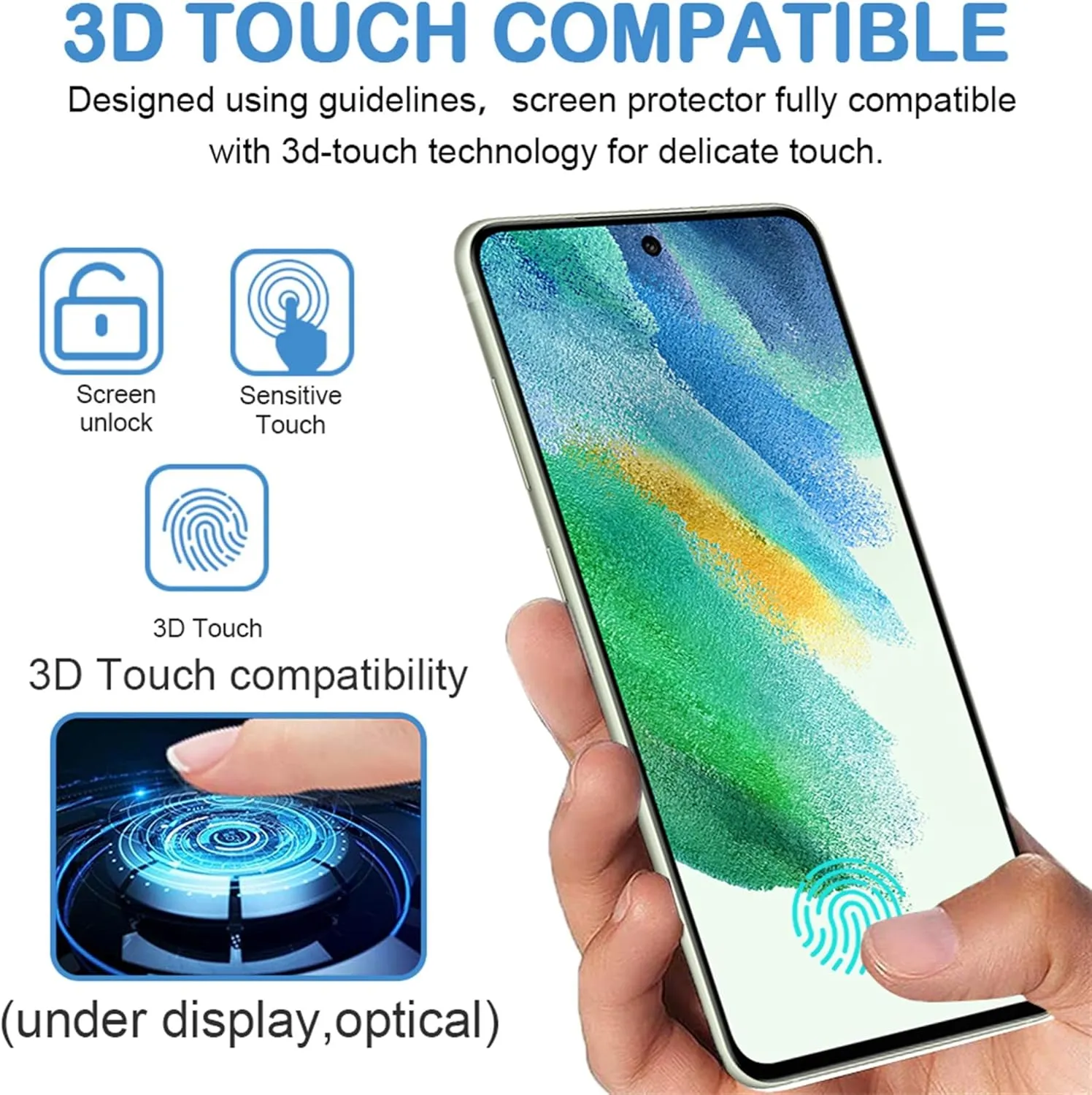 [3 3 Pack] Glass Screen Protector for Samsung Galaxy S21 FE 5G, 9H Tempered Glass, Ultrasonic Fingerprint Support, HD Clear, Anti Scratch