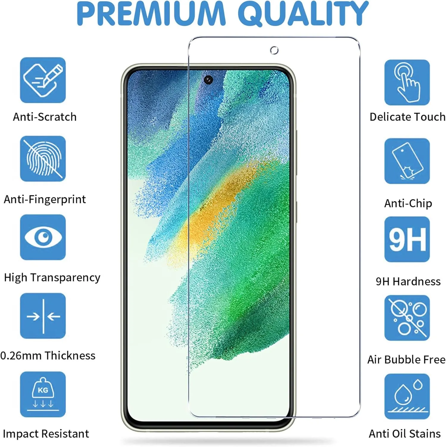 [3 3 Pack] Glass Screen Protector for Samsung Galaxy S21 FE 5G, 9H Tempered Glass, Ultrasonic Fingerprint Support, HD Clear, Anti Scratch