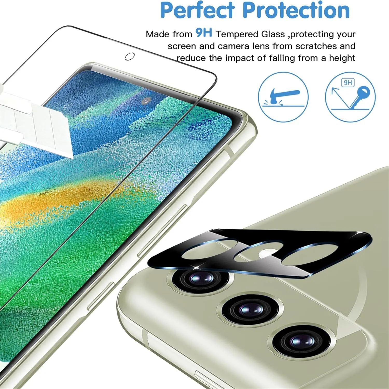 [3 3 Pack] Glass Screen Protector for Samsung Galaxy S21 FE 5G, 9H Tempered Glass, Ultrasonic Fingerprint Support, HD Clear, Anti Scratch