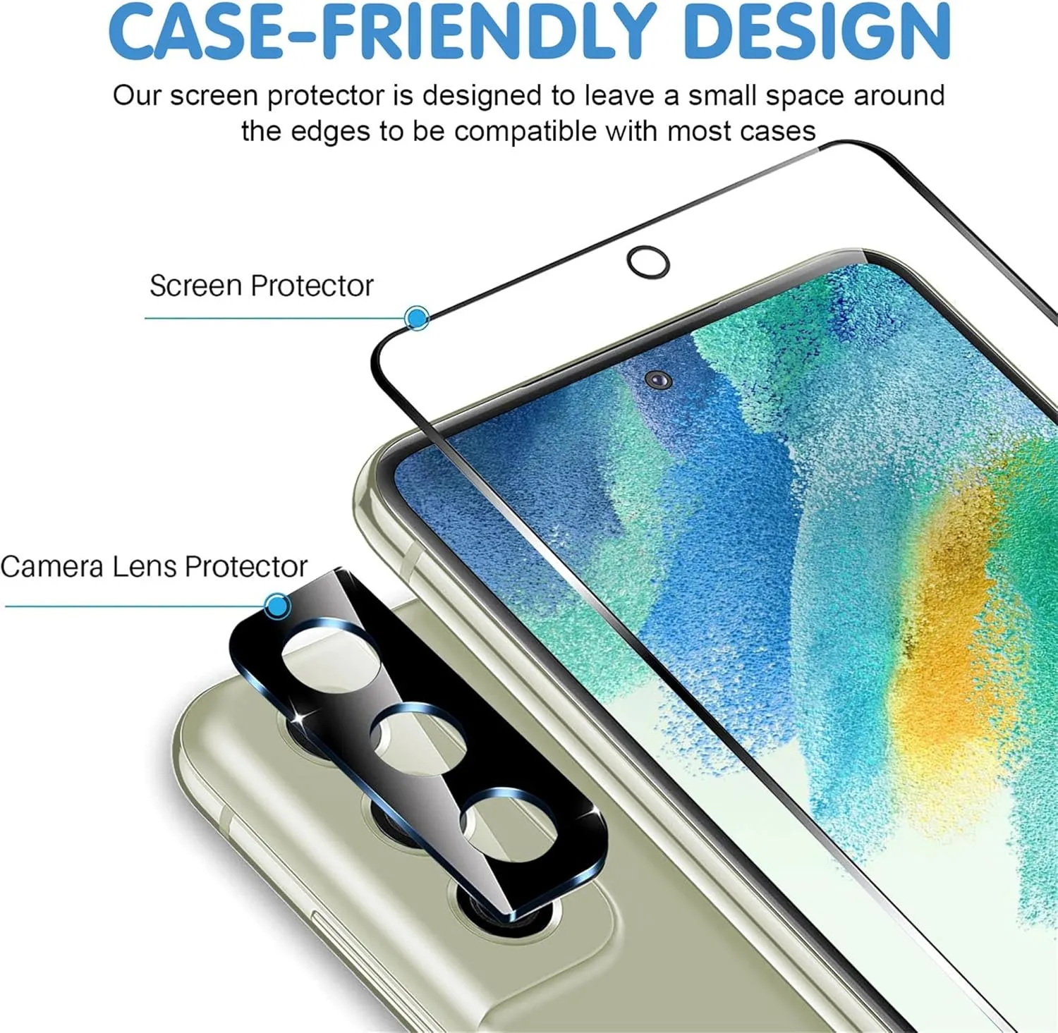 [3 3 Pack] Glass Screen Protector for Samsung Galaxy S21 FE 5G, 9H Tempered Glass, Ultrasonic Fingerprint Support, HD Clear, Anti Scratch