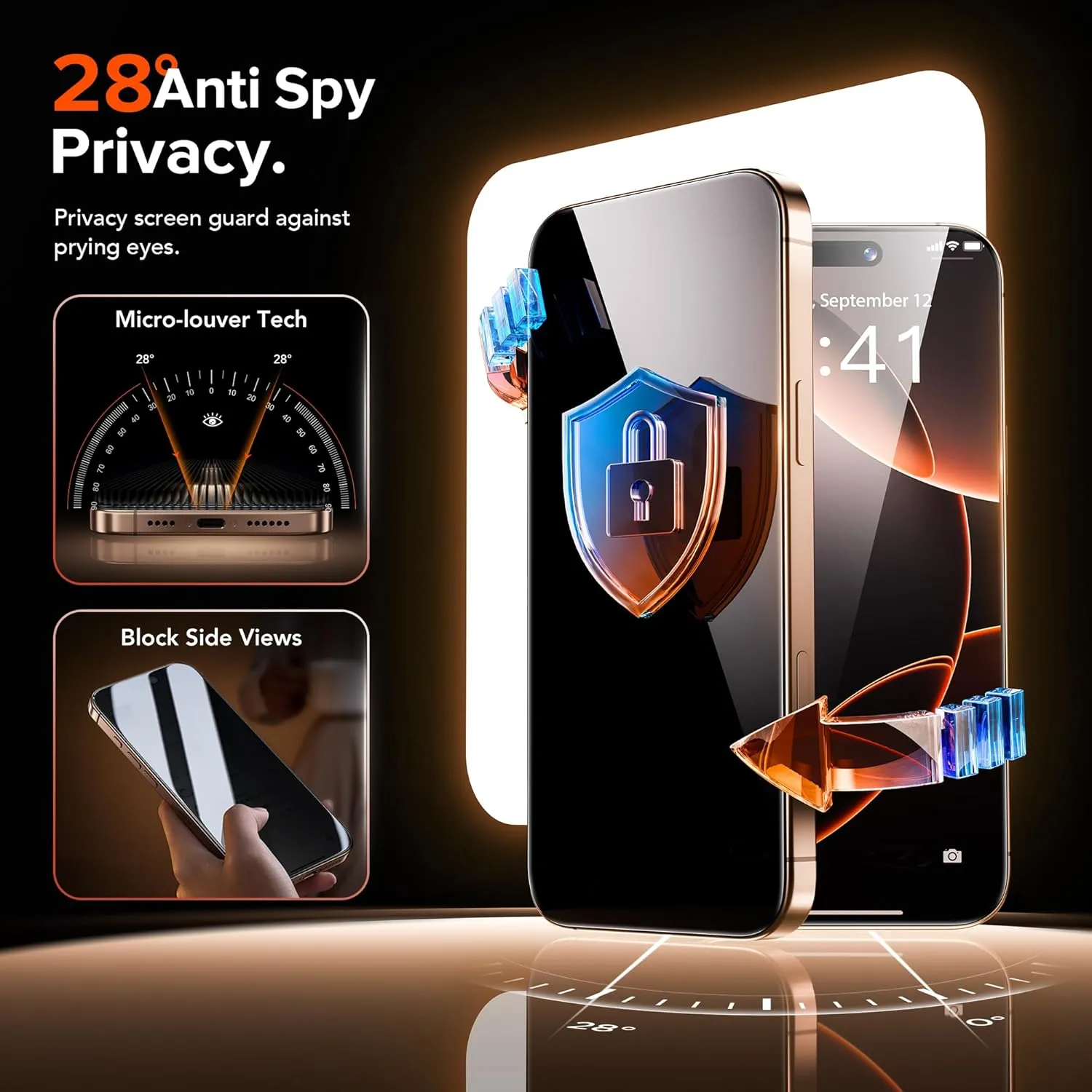 3 Pack Privacy Screen Protector for iPhone 16 Pro Max, [One-Pull Installation] Military-Grade Shatterproof & Ultra Durable 9H Hardness, Anti-Spy Tempered Glass, Bubble-Free, Case Friendly