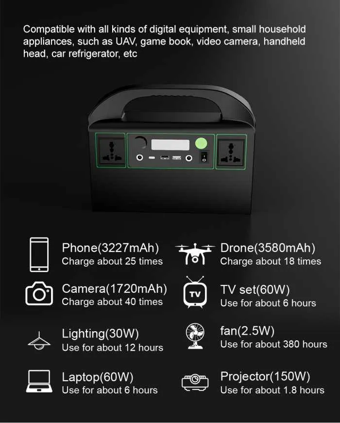 300W 220V Portable Power Station Solar Portable Outdoor Emergency Power Supply
