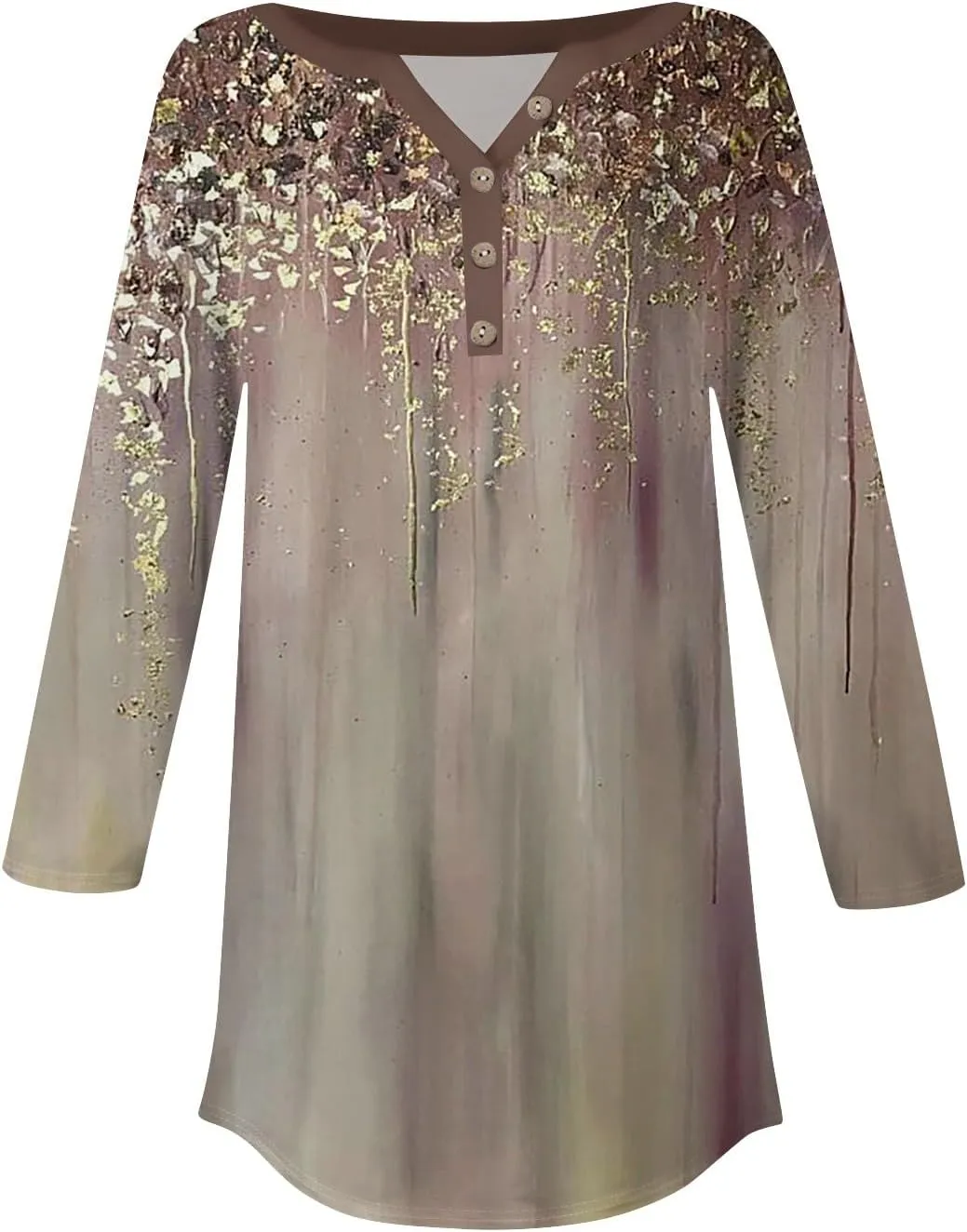3/4 Length Sleeve Henley Shirts For Women Henley Spring Button Down Tops Baggy V Neck Blouses
