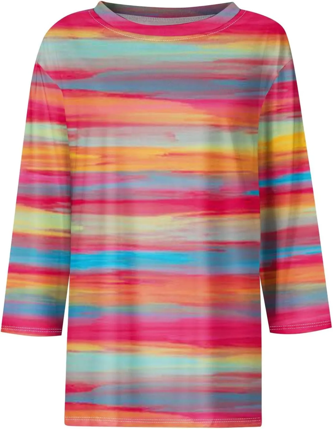 3/4 Length Sleeve Womens Tops 2025 Summer Crew Neck Shirts Three Quarter Sleeve Petite Tshirts