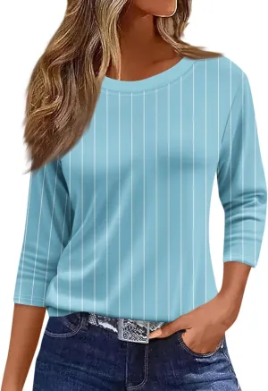 3/4 Length Sleeve Womens Tops 2025 Summer Crew Neck Shirts Three Quarter Sleeve Petite Tshirts