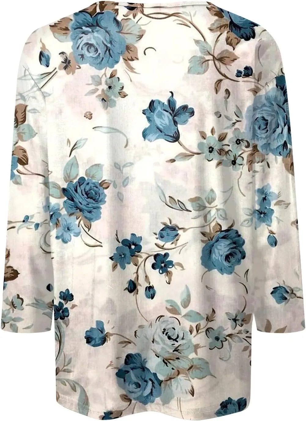 3/4 Length Sleeve Womens Tops Boho Printed Pullover Round Neck Casual Basic Blouses Loose Fit 3/4 Sleeve T Shirts