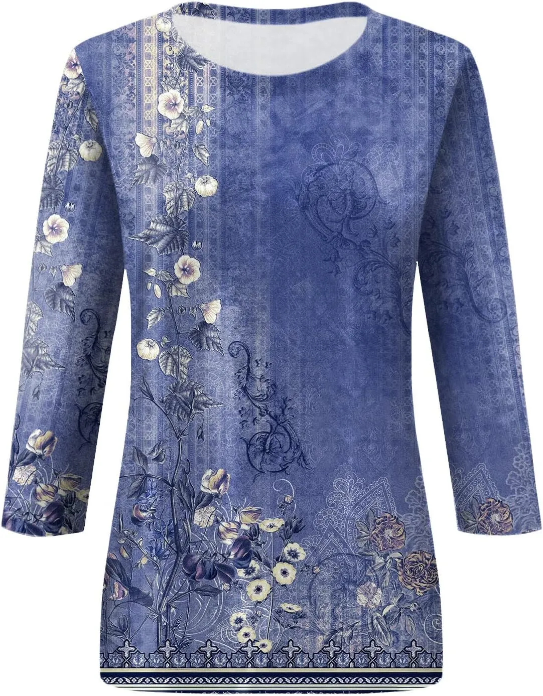 3/4 Length Sleeve Womens Tops Dressy Casual Cute Print Graphic Tees Blouses Casual Plus Size Basic Tops