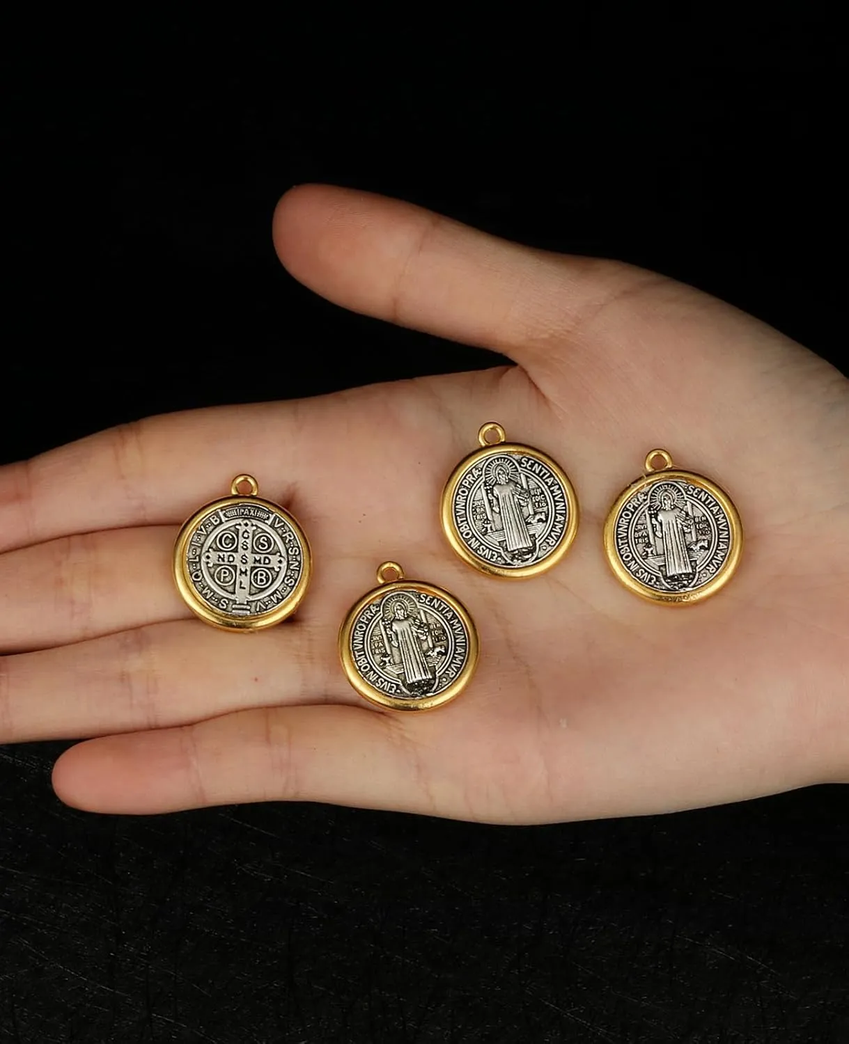 4 Sizes Saint Benedict Medal Pendant Exorcism Charms Protection from Evil Golden Silver Tone Jewelry Making Parts