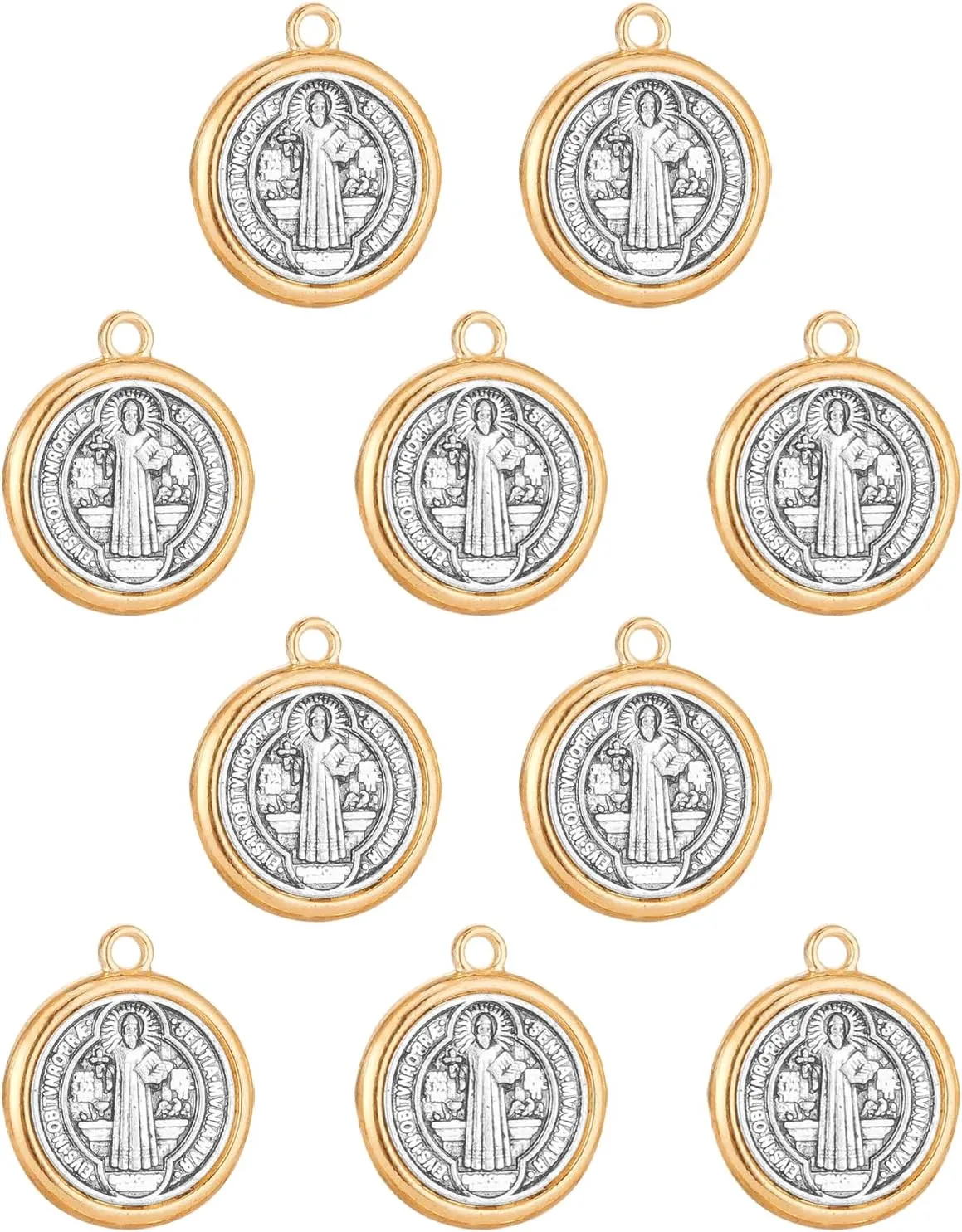 4 Sizes Saint Benedict Medal Pendant Exorcism Charms Protection from Evil Golden Silver Tone Jewelry Making Parts