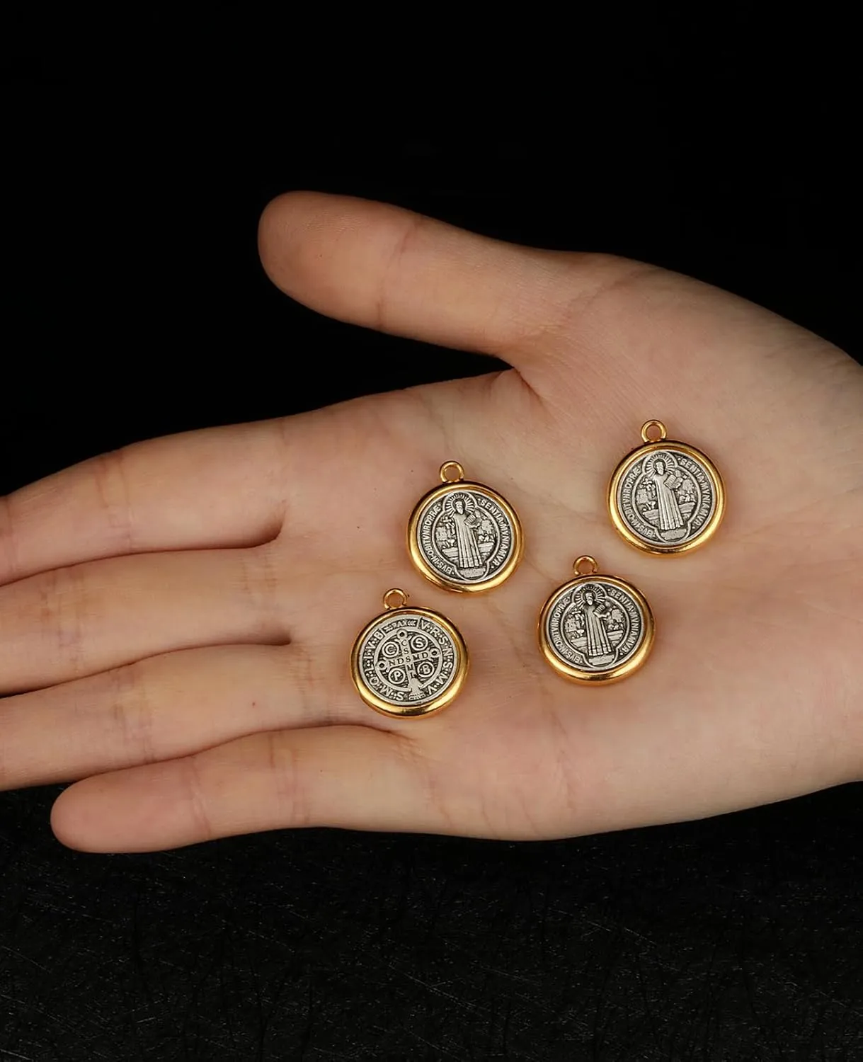 4 Sizes Saint Benedict Medal Pendant Exorcism Charms Protection from Evil Golden Silver Tone Jewelry Making Parts