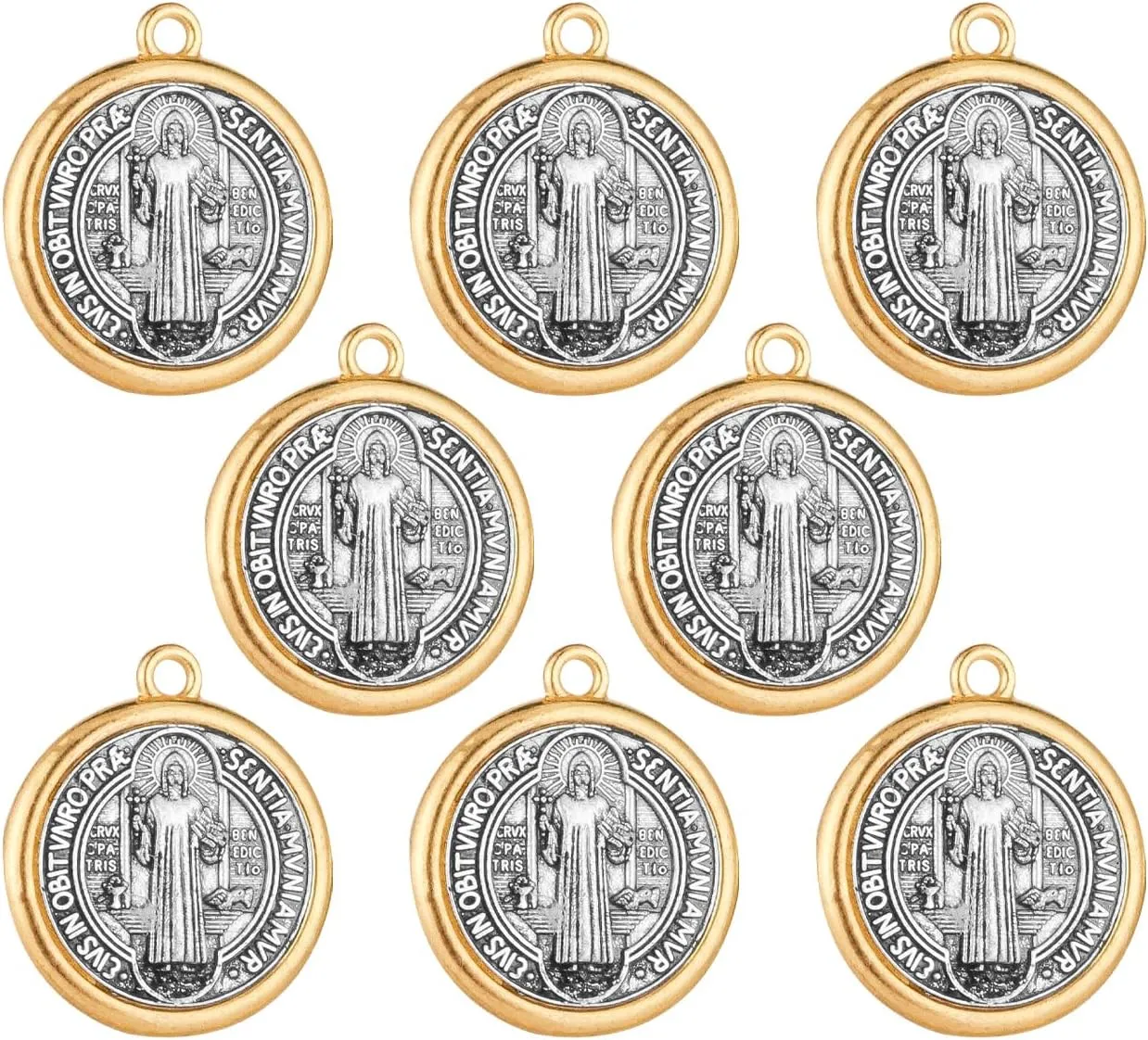 4 Sizes Saint Benedict Medal Pendant Exorcism Charms Protection from Evil Golden Silver Tone Jewelry Making Parts
