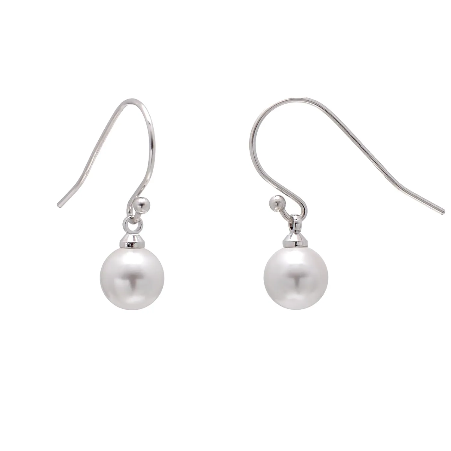925 Sterling Silver Imitation Pearl Hook Drop Earrings, White / 6MM