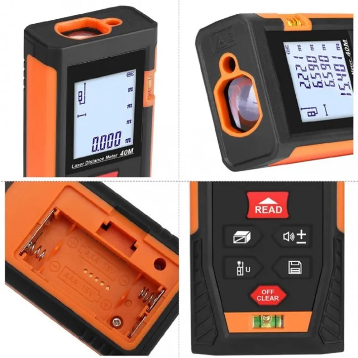 Accurate Laser Distance Meter w/ Battery & Case - 196' Measurement Device