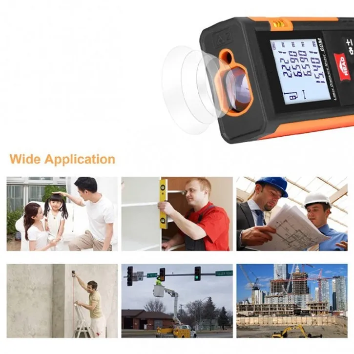 Accurate Laser Distance Meter w/ Battery & Case - 196' Measurement Device