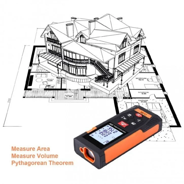 Accurate Laser Distance Meter w/ Battery & Case - 196' Measurement Device