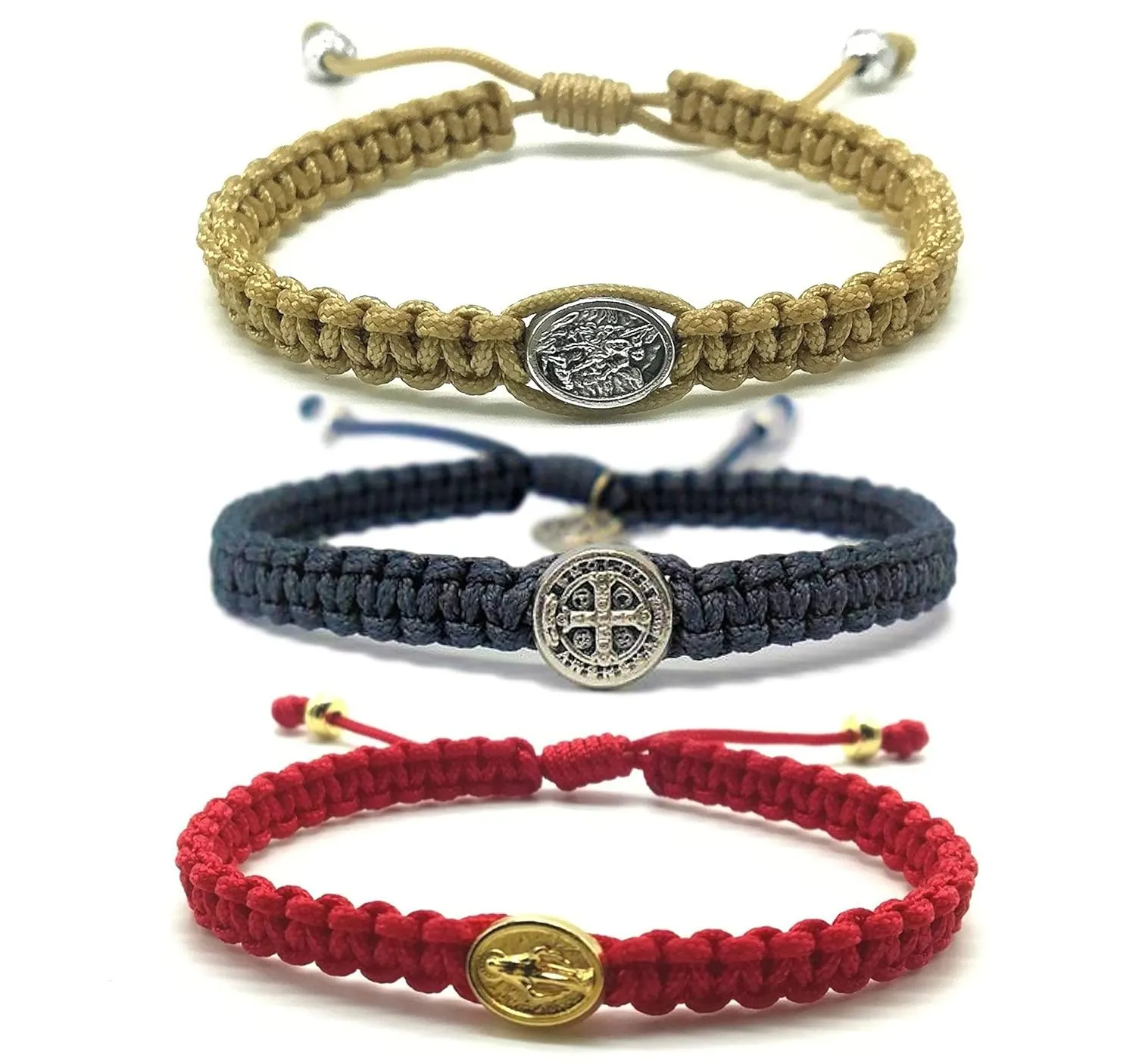 Adjustable Woven Catholic Saint Medal Bracelet Mens Womens Kids Religious Gift