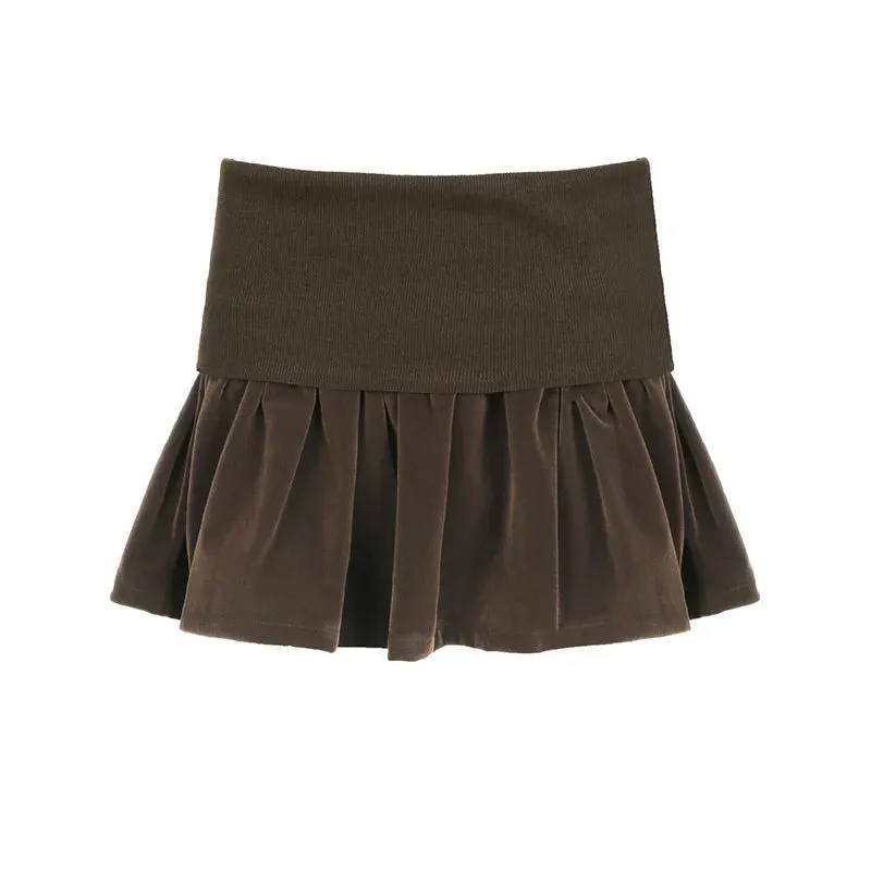 Advbridge  -  2024 New Vintage Brown Velvet Pleated Mini Skirt Women's Summer Coquette Aesthetic Y2K Outfits Girl Short Skirts Female Korean