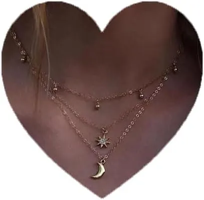 Aluinn Gold Layering Star Moon Necklace Chain Simple Moon Choker Elegance Necklaces Pendant Jewelry for Women Chain Choker