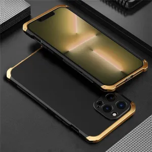 Aluminum Metal Armor case for iPhone 14 12 13 11 Pro Max Shockproof Back Cover for iPhone 13 12 Pro XS MAX XR 6 7 8 Plus X Cover,Black Gold,for iPhone 6 6S