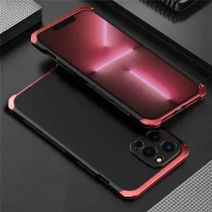 Aluminum Metal Armor case for iPhone 14 12 13 11 Pro Max Shockproof Back Cover for iPhone 13 12 Pro XS MAX XR 6 7 8 Plus X Cover,Black Red,for iPhone 6 6S
