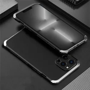 Aluminum Metal Armor case for iPhone 14 12 13 11 Pro Max Shockproof Back Cover for iPhone 13 12 Pro XS MAX XR 6 7 8 Plus X Cover,Black Silver,for iPhone 6 6S