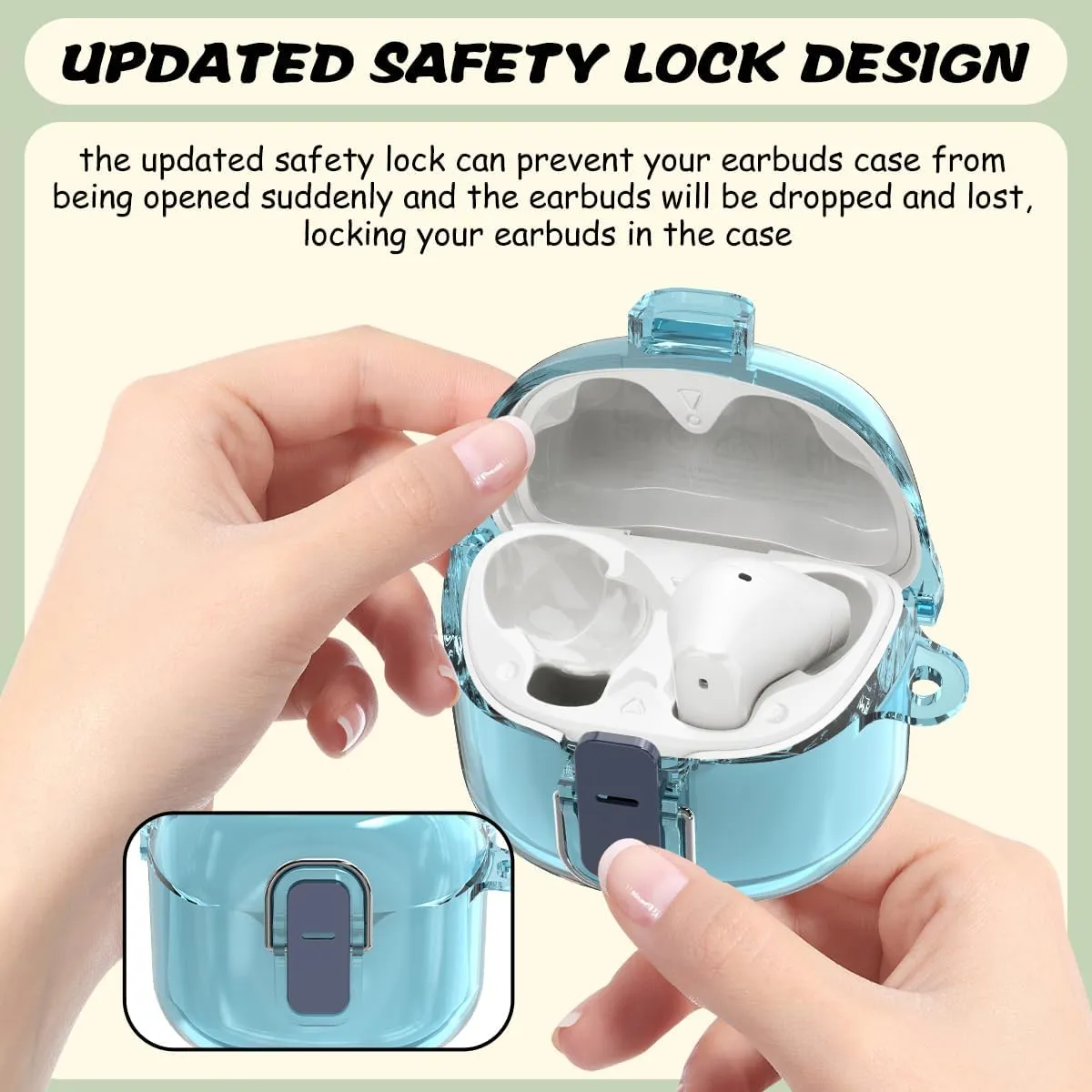 Anti-Drop Lock Compatible with JBL Tune Flex Case CoverHard PC Shell Clear Protective Portable Scratch Shock Dust Case for JBL Tune Flex with Keychain (Clear Blue)