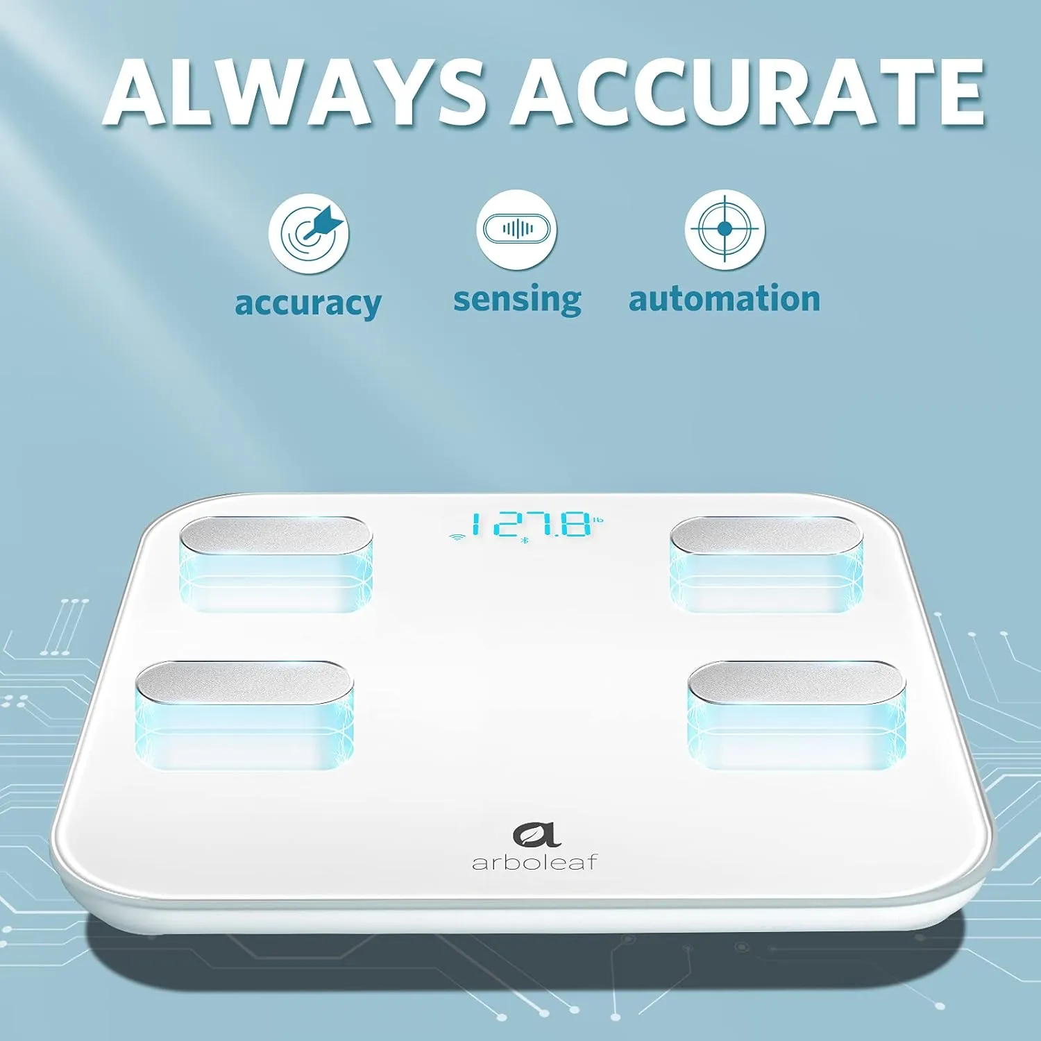 Arboleaf Smart Scale for Body Weight Bathroom Scale Digital Scale Body Weight and Fat, Wi-Fi Bluetooth, Smartphone APP, 14 Body Metrics, Wireless Cloud-Storage, Unlimited Data and Users, BMI, BMR
