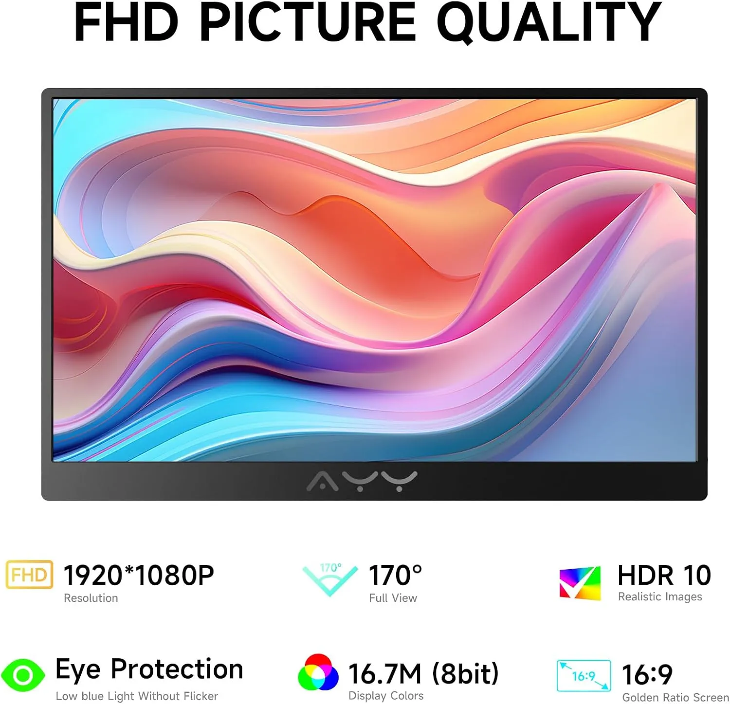 AYY Portable Monitor for Laptop 15 Inch FHD 1080P, USB-C/HDMI Travel Laptop Screen Extender Monitor Portable for PC/Mac/Phone/PS5/PS4/Xbox/Switch, HDR IPS Display with Smart Cover & Speakers, VESA