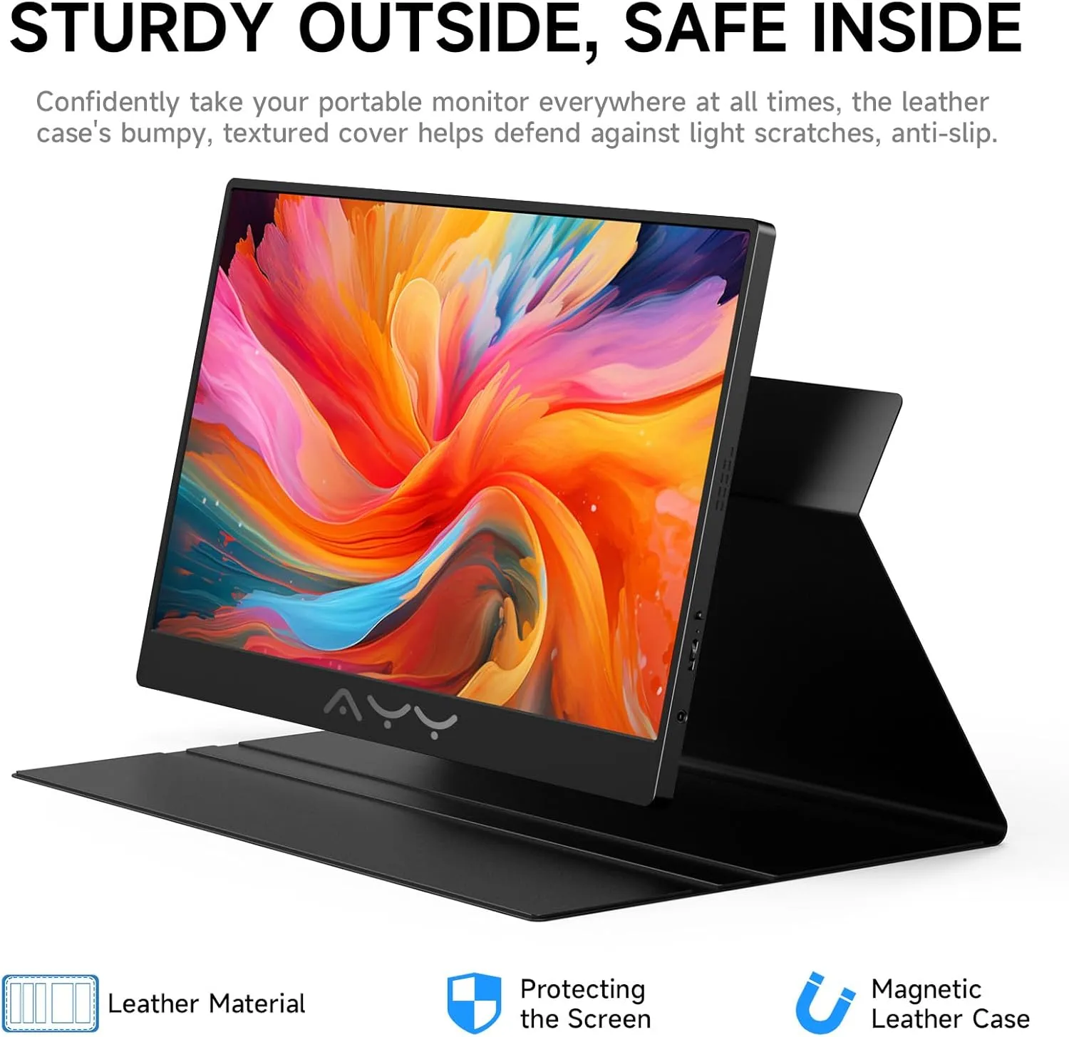 AYY Portable Monitor for Laptop 15 Inch FHD 1080P, USB-C/HDMI Travel Laptop Screen Extender Monitor Portable for PC/Mac/Phone/PS5/PS4/Xbox/Switch, HDR IPS Display with Smart Cover & Speakers, VESA