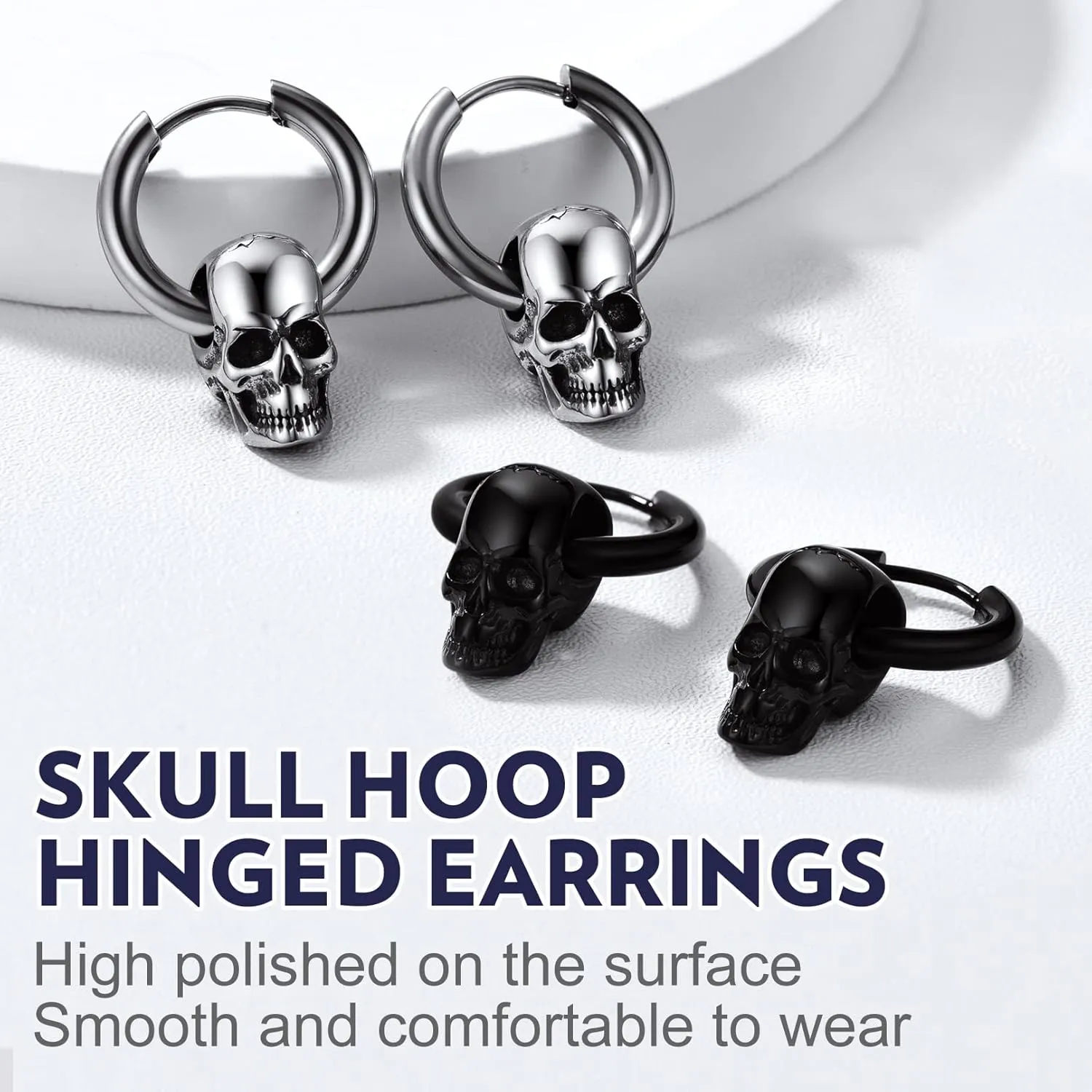 Bandmax Skull Earrings for Men Women Stainless Steel Skeleton Skull Head Hoop Earrings Stud Earrings Punk Gothic Earrings Halloween Jewelry