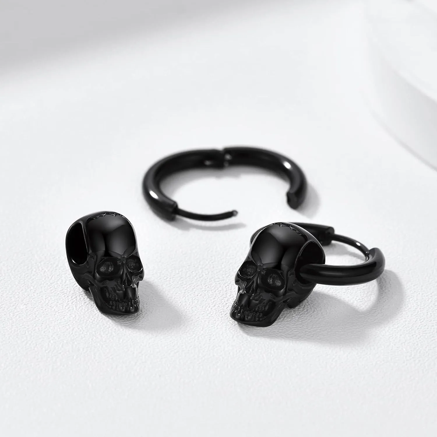 Bandmax Skull Earrings for Men Women Stainless Steel Skeleton Skull Head Hoop Earrings Stud Earrings Punk Gothic Earrings Halloween Jewelry