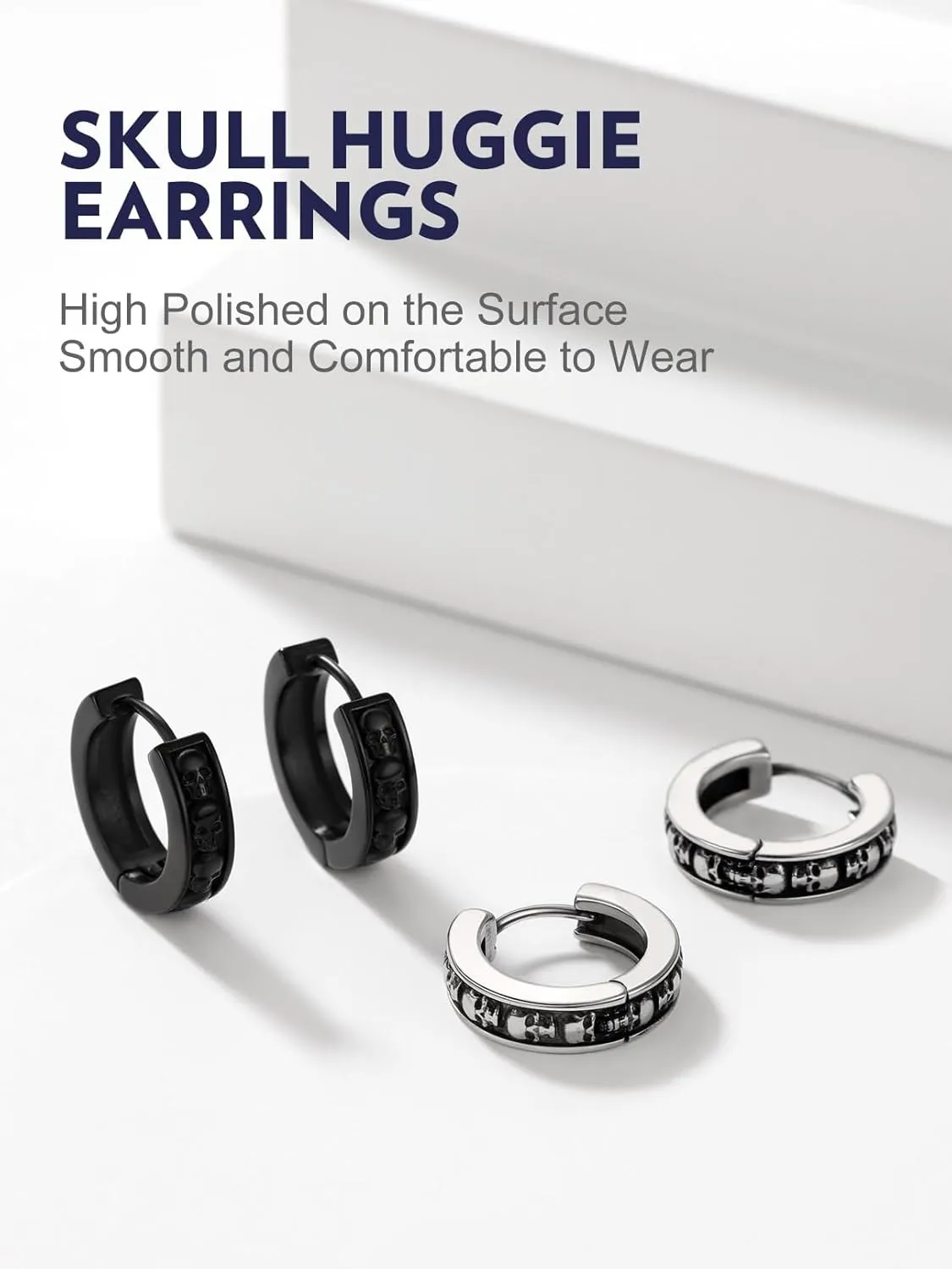 Bandmax Skull Earrings for Men Women Stainless Steel Skeleton Skull Head Hoop Earrings Stud Earrings Punk Gothic Earrings Halloween Jewelry